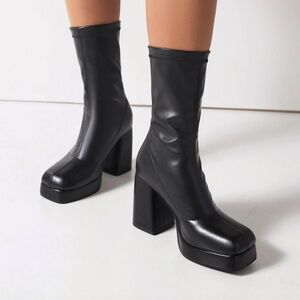 Faux Leather Platform Square Toed Booties 39
